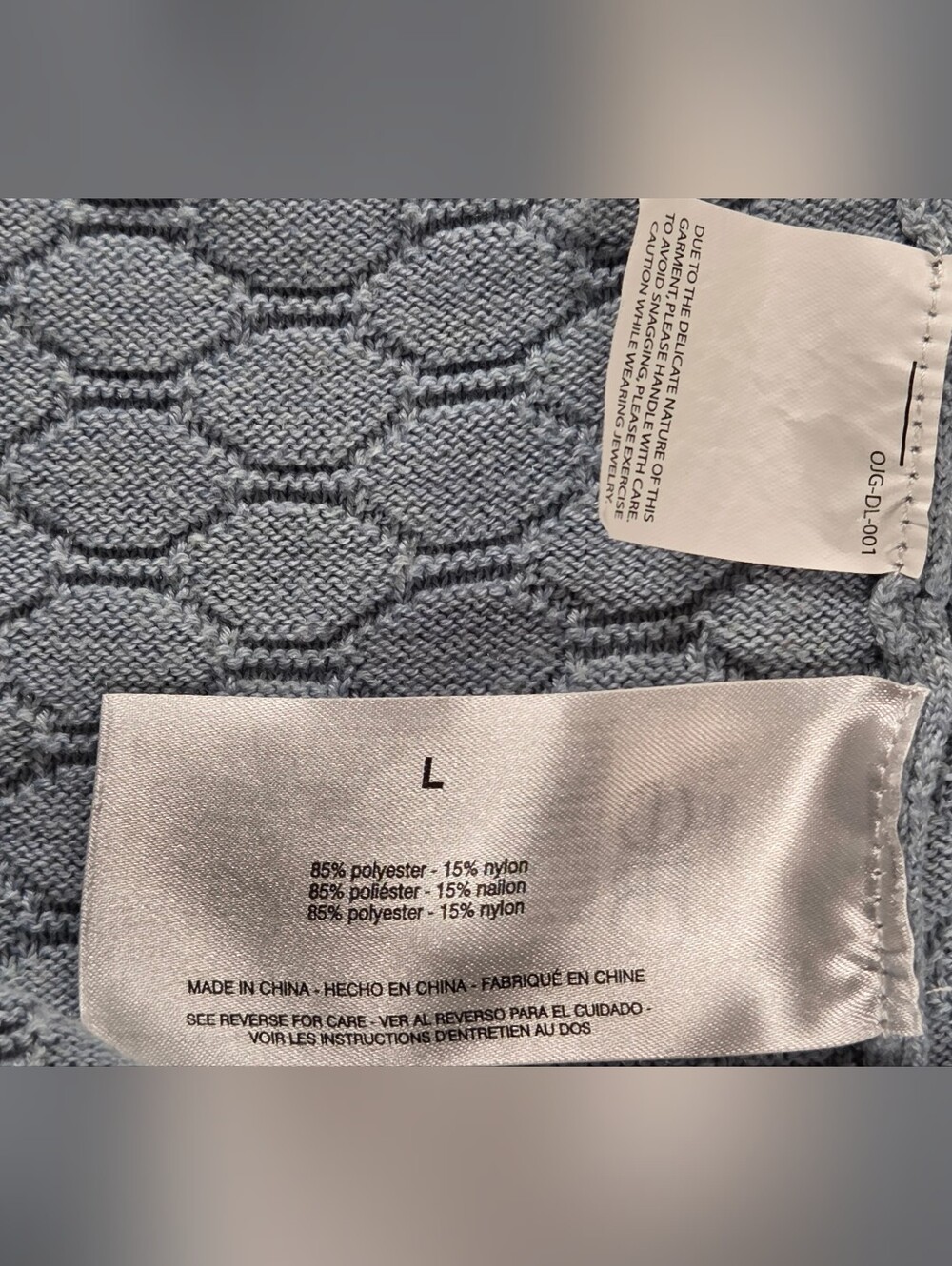 Ella Moss Honeycomb Knit Elbow Sleeve V-Neck Sweater Sky Blue-woman Lg - Picture 8 of 9